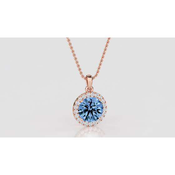 Round Shaped Aquamarine and Diamond Pendant