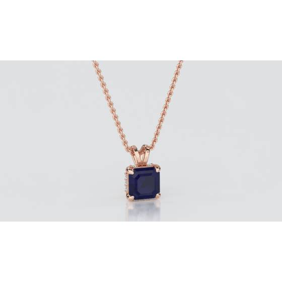 Asscher Blue Sapphire Diamond Pendant