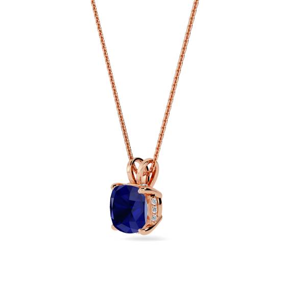 Cushion Blue Sapphire Diamond Pendant