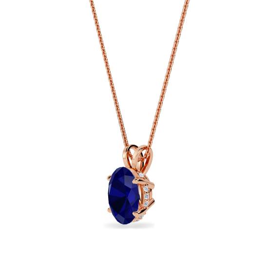 Oval Blue Sapphire Diamond Pendant