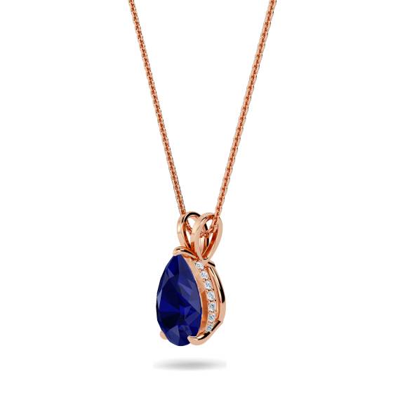 Pear Blue Sapphire Diamond Pendant