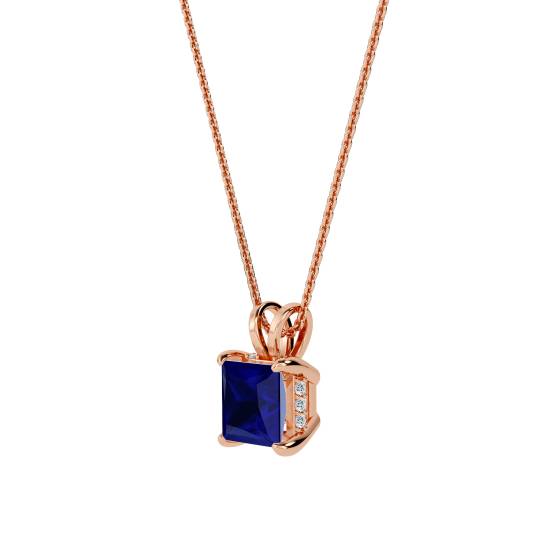 Princess Blue Sapphire Diamond Pendant