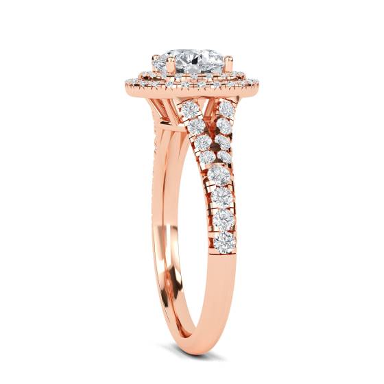 Round Diamond Double Halo Shoulder Set Ring