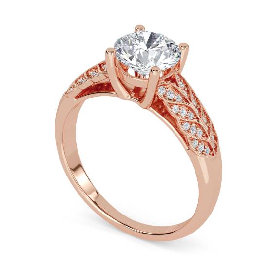 Knife Edge Leaf Motif Round Diamond Vintage Ring