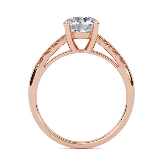 Knife Edge Leaf Motif Round Diamond Vintage Ring