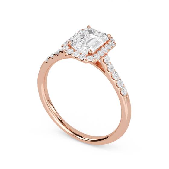 Emerald Diamond Single Halo Shoulder Set Ring