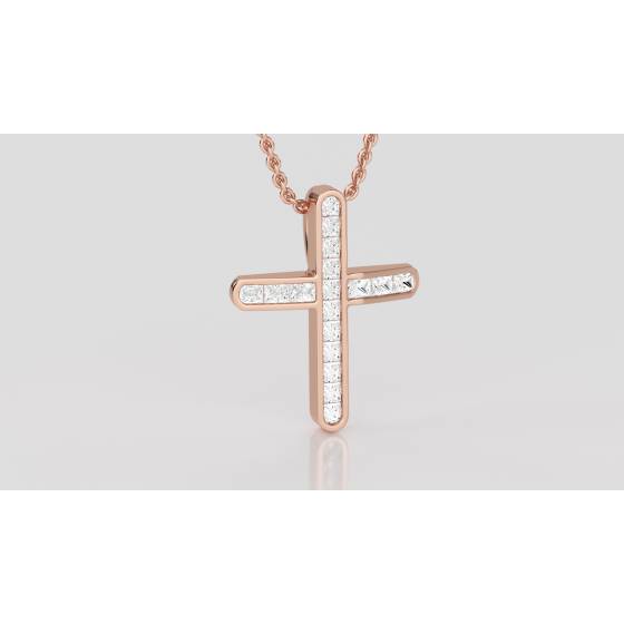 Unique Princess Diamond Cross Pendant