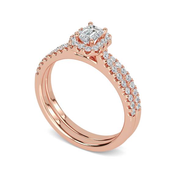 Emerald and Round Diamond Halo Ring