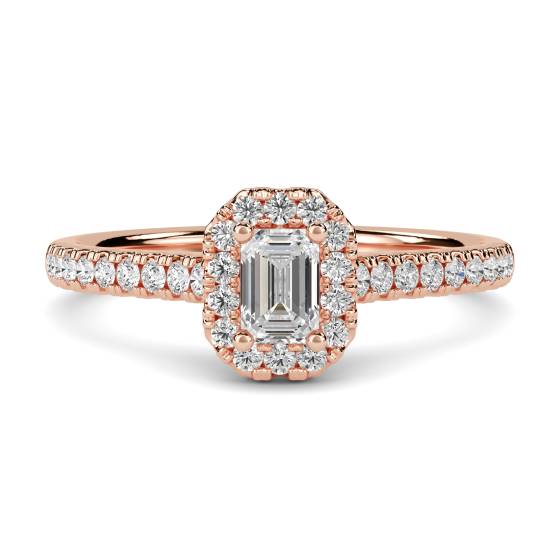 Emerald and Round Diamond Halo Ring