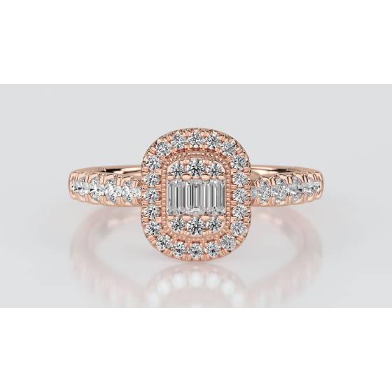 Baguette and Round Diamond Cluster Ring