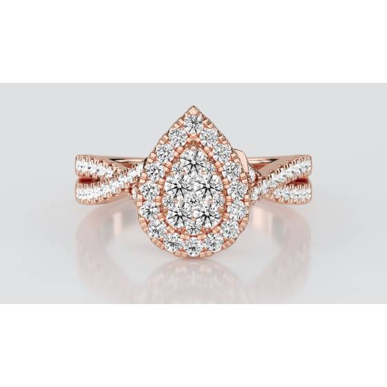 Single Halo Round Diamond Cluster Shoulder Set Ring