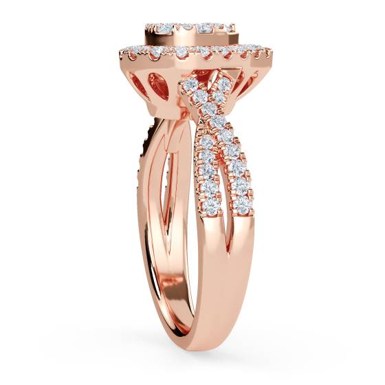 Single Halo Round Diamond Cluster Shoulder Set Ring