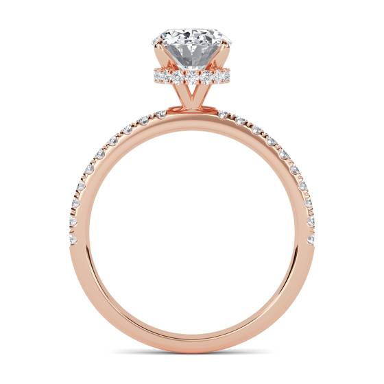 Oval Diamond High Set Hidden Halo Shoulder Set Ring