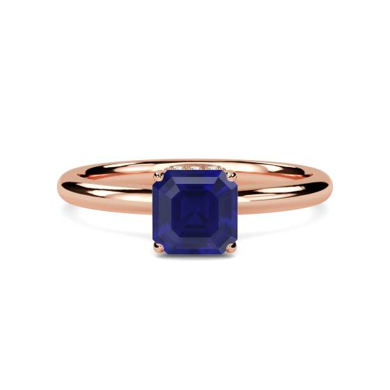 Asscher Blue Sapphire Gemstone Halo Ring