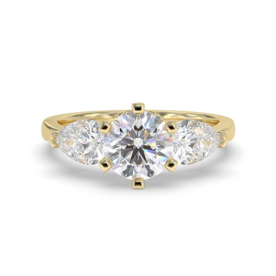Modern Round and Pear Diamond Trilogy Ring