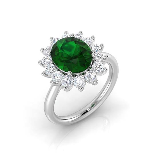 Oval Shape Emerald and Round Labgrown Diamond Cluster Ring