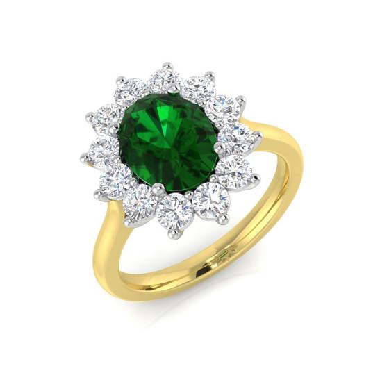 Oval Shape Emerald and Round Labgrown Diamond Cluster Ring