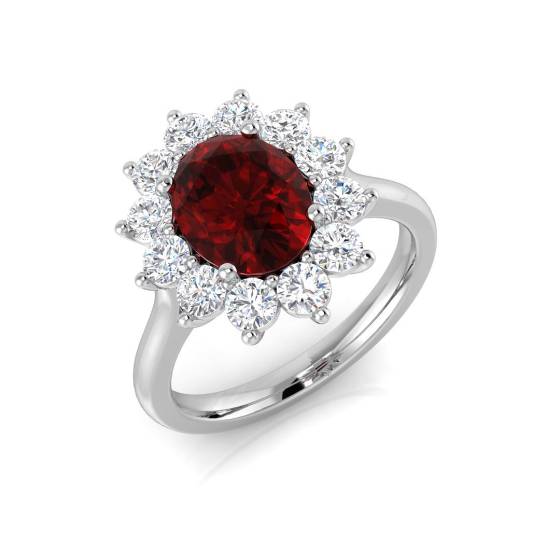 Oval Shape Ruby and Round Labgrown Diamond Cluster Ring