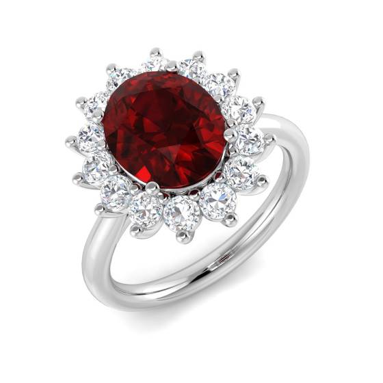 Oval Ruby and Round Labgrown Diamond Set Cluster Ring
