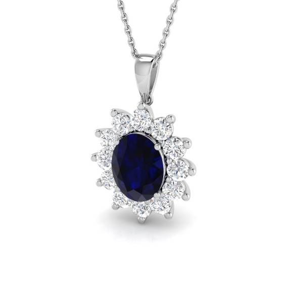 Oval Blue Sapphire and Round Labgrown Diamond Cluster Pendant