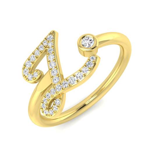 0.13ct SI2/G Round cut Natural Diamond Initials Ring in 9k Yellow Gold