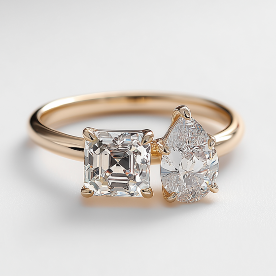 Asscher and Pear Two Stone Diamond Ring