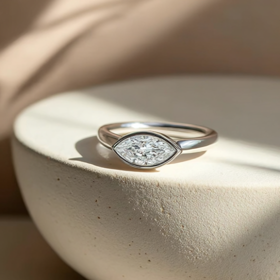 Marquise Diamond Bezel Set East To West Solitaire Ring