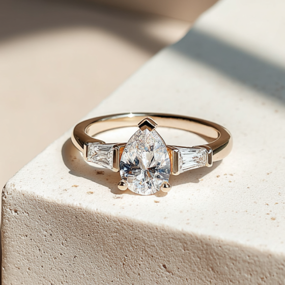 Modern Pear & Baguette Diamond Trilogy Ring