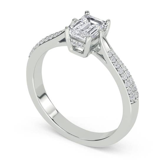 Knife Edge Emerald and Round Diamond Vintage Ring