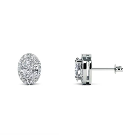 Oval Diamond Single Halo Earrings