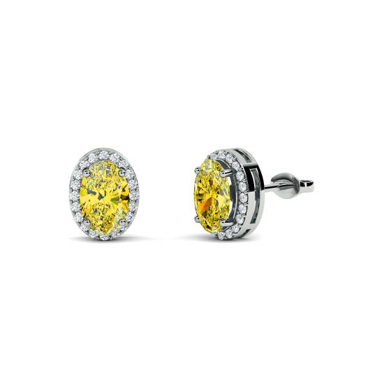 Fancy Yellow Oval Diamond Halo Earrings