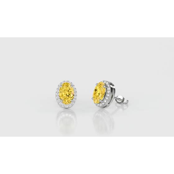 Fancy Yellow Oval Diamond Halo Earrings