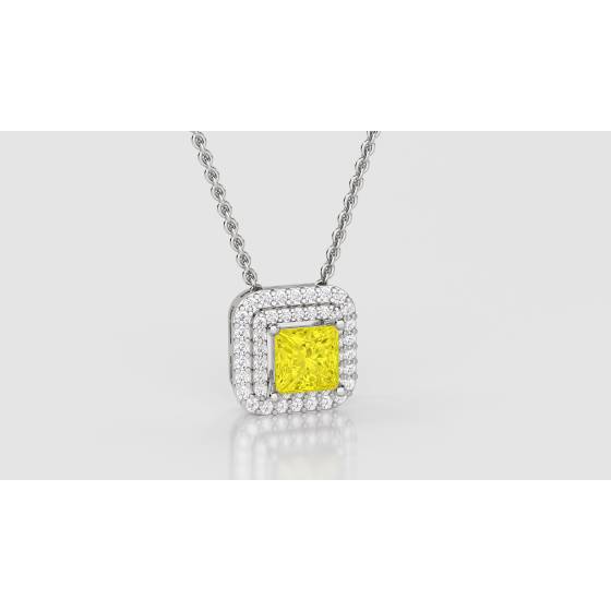 Fancy Yellow Cushion Diamond Halo Pendant
