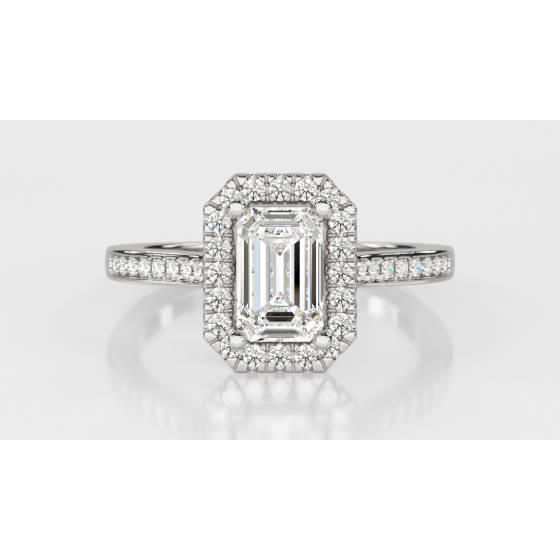 Emerald Diamond Single Halo Shoulder Set Ring