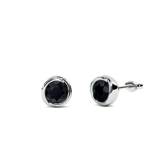 Round Black Diamond Earrings