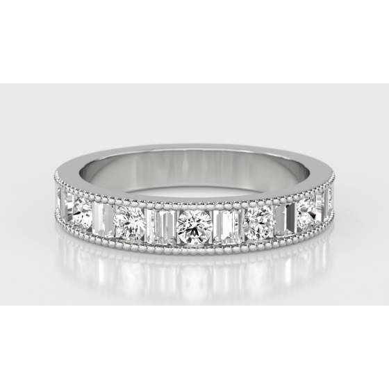 1.00ct Milgrain Round and Baguette Diamond Eternity Ring