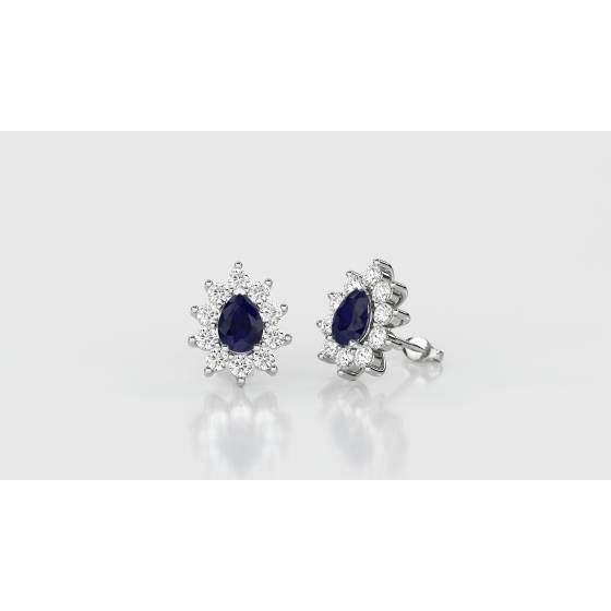 Blue Sapphire and Diamond Cluster Earrings
