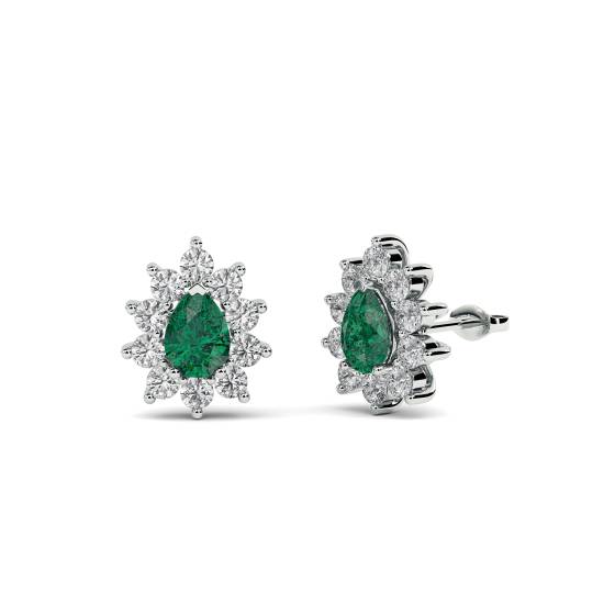Emerald and Diamond Cluster Earrings