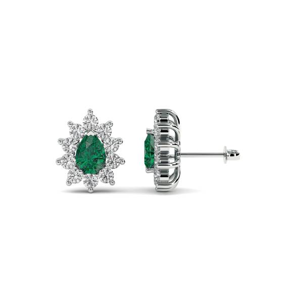 Emerald and Diamond Cluster Earrings