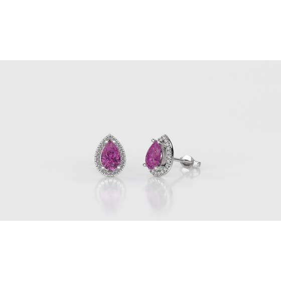 Pear Shaped Pink Sapphire and Diamond Cluster Earrings