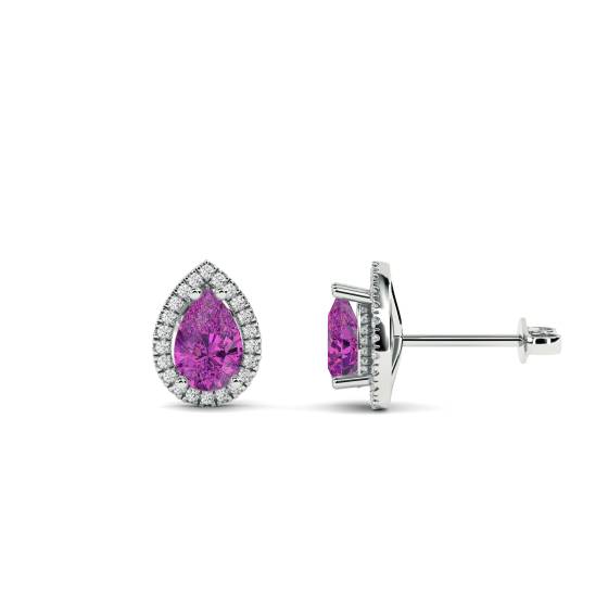 Pear Shaped Pink Sapphire and Diamond Cluster Earrings