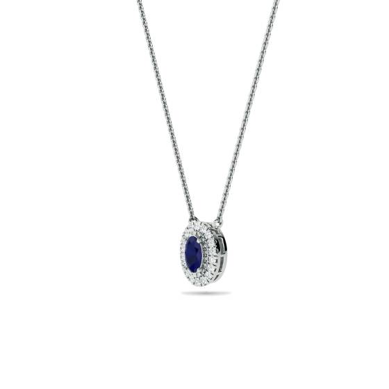 Oval Shaped Blue Sapphire and Diamond Pendant