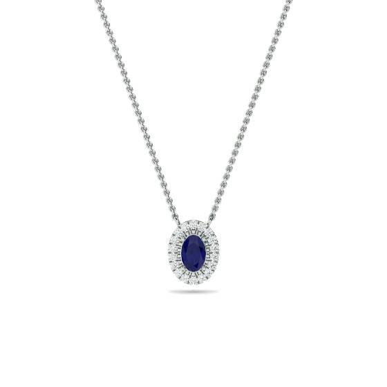Oval Shaped Blue Sapphire and Diamond Pendant