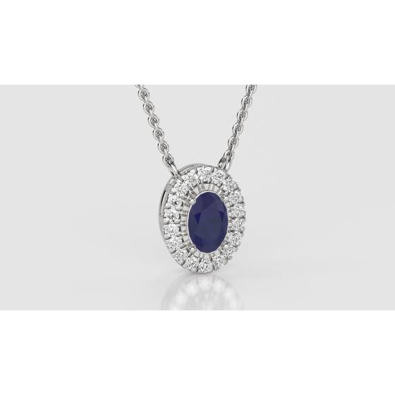 Oval Shaped Blue Sapphire and Diamond Pendant