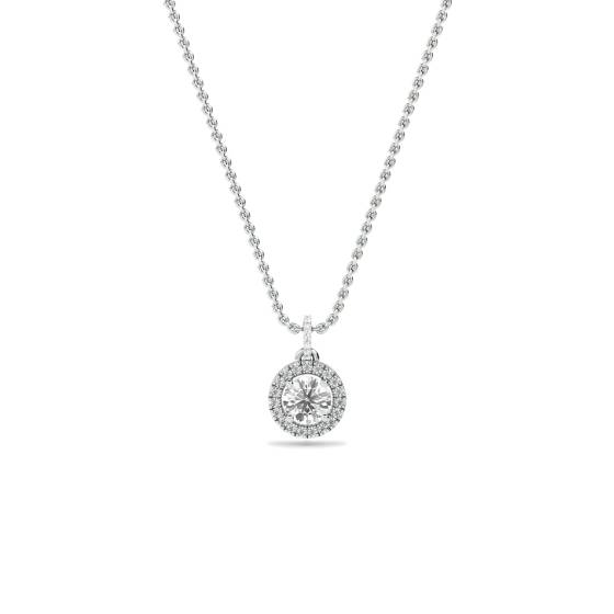 Pave Set Round Diamond Single Halo Pendant