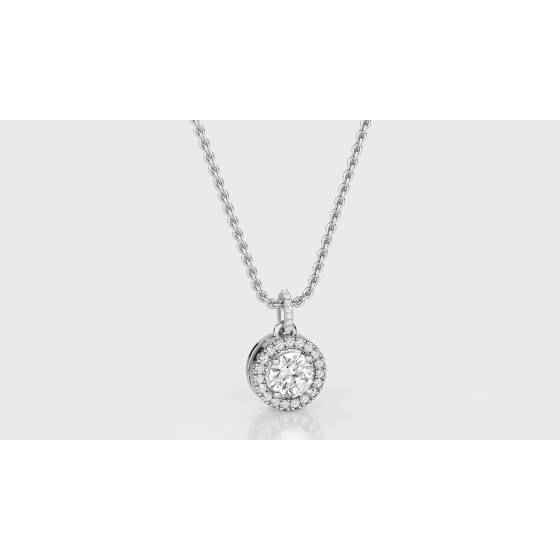 Pave Set Round Diamond Single Halo Pendant