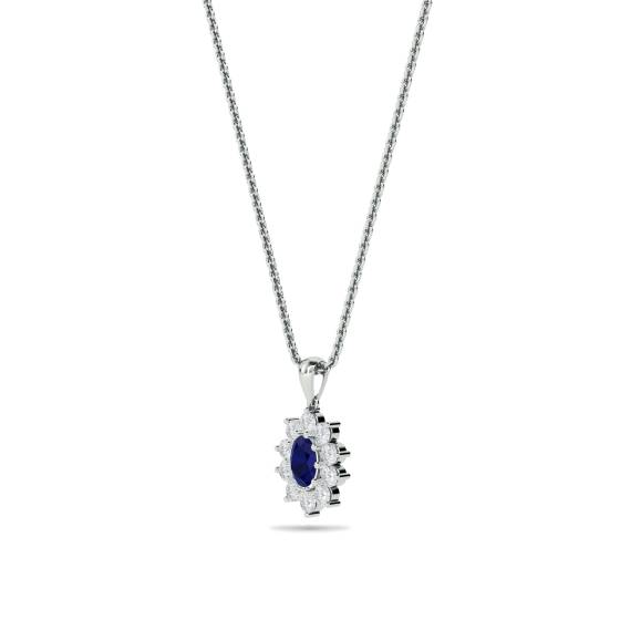 Oval Shaped Blue Sapphire and Diamond Pendant