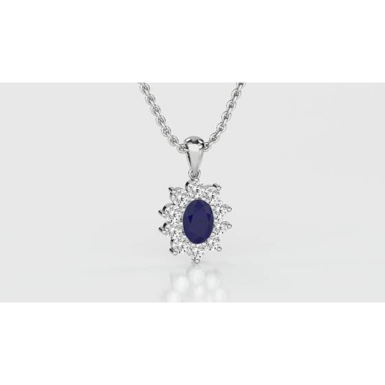 Oval Shaped Blue Sapphire and Diamond Pendant