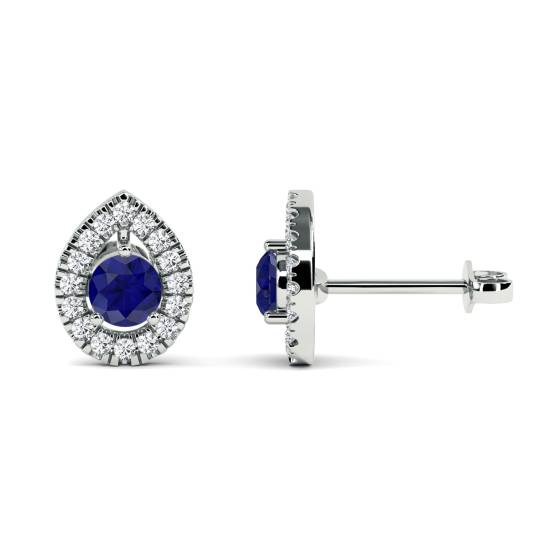 Round Blue Sapphire and Diamond Cluster Earrings