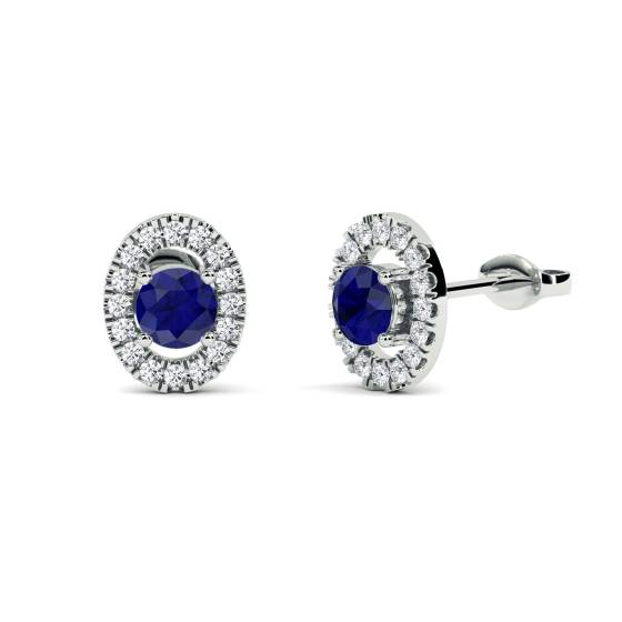 Round Blue Sapphire and Diamond Cluster Earrings